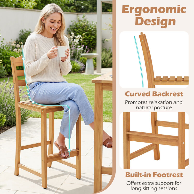 Solid Acacia Wood Outdoor Bar Stools Heavy Duty 400 lbs Weight Capacity image number 4