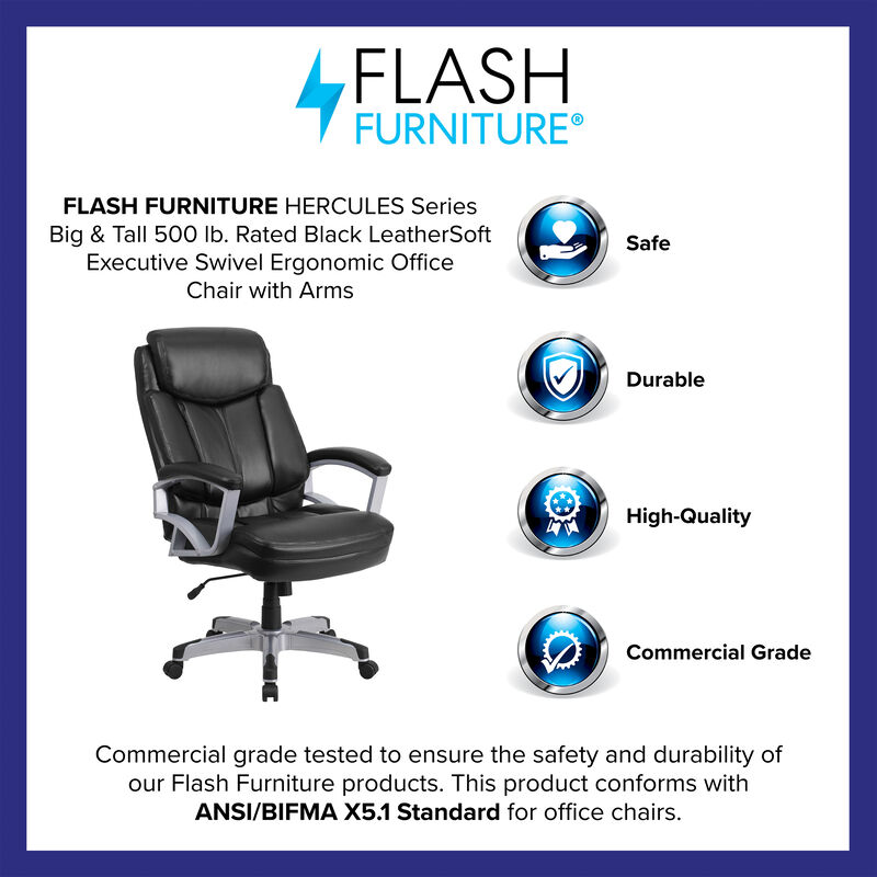 Flash Furniture  Hercules Series Big & Tall 500 lbs Rated  Fabric Executive Swivel Chair with Arms