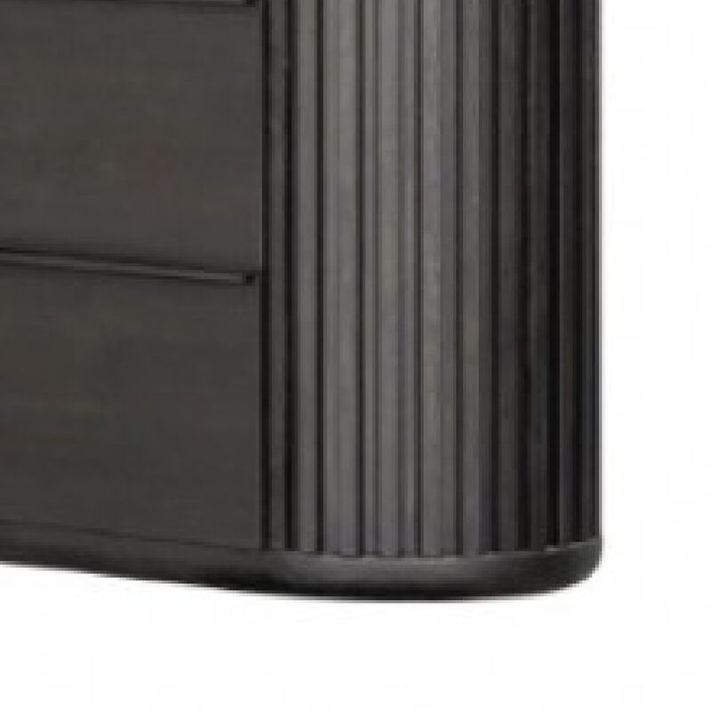 Sheim Wide Dresser, Modern Fluted Reeded Black Solid Acacia Wood - Benzara image number 3