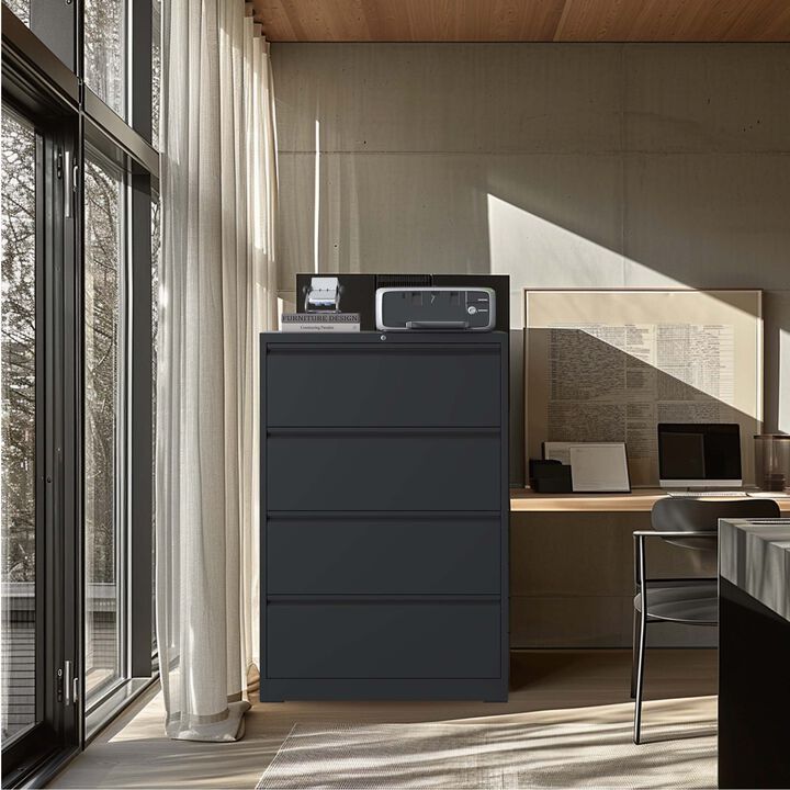Lateral File Cabinet 4 Drawer, Filing Cabinet with Lock, Lockable File Cabinet for Home Office, Locking Metal File Cabinet for Legal/Letter/A4/F4 Size