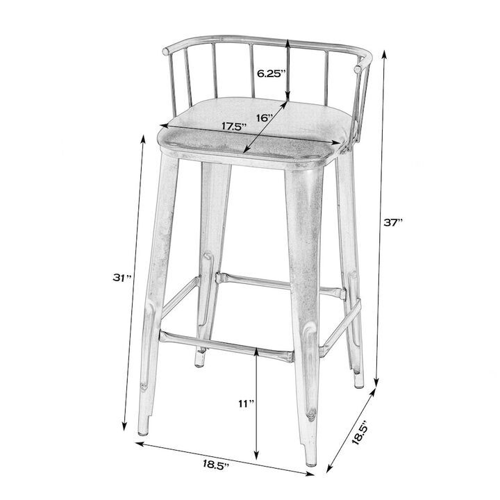 Butler Specialty Coriander 30.5 in. Seat Height Leather Bar Height Stool, Brown, Silver