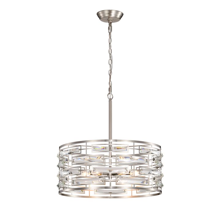 Natalia 20" Satin Nickel 6-light Drum Shade Chandelier with Clear Glass Prism