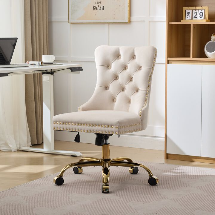 Adjustable Desk Chair Swivel Office Chair, Velvet Upholstered Tufted Button Home Office Chair