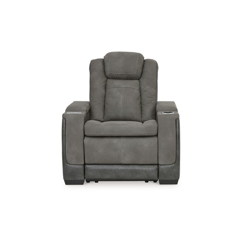 Corbin Power Recliner Chair, 39in, Gray Faux Leather, Wireless Charger - Benzara
