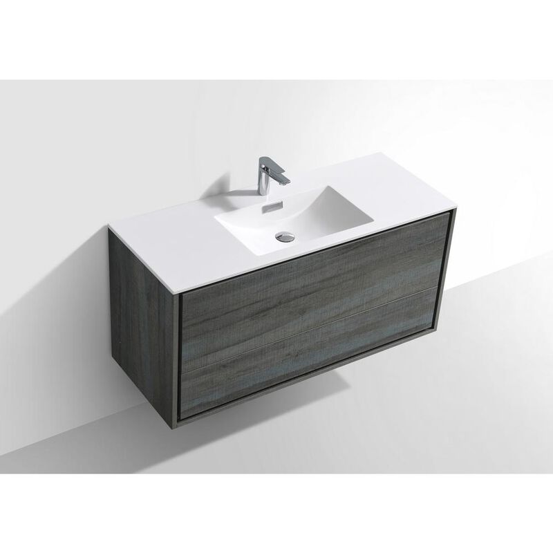 Kubebath DeLusso 48 Single Sink Ocean Gray Wall Mount Modern Bathroom Vanity