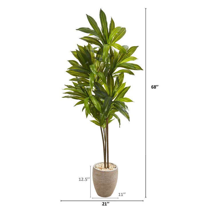 HomPlanti 68" Dracaena Artificial Plant in Sand Colored Planter (Real Touch)
