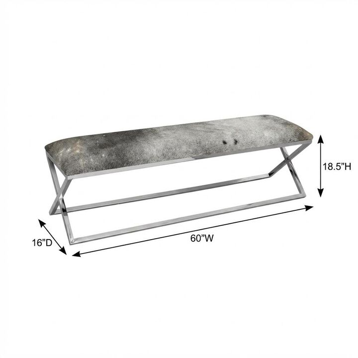 Starlight Canyon Home Cowhide Upholstered Bench, Contemporary Entryway Bench for Living Room, Gray