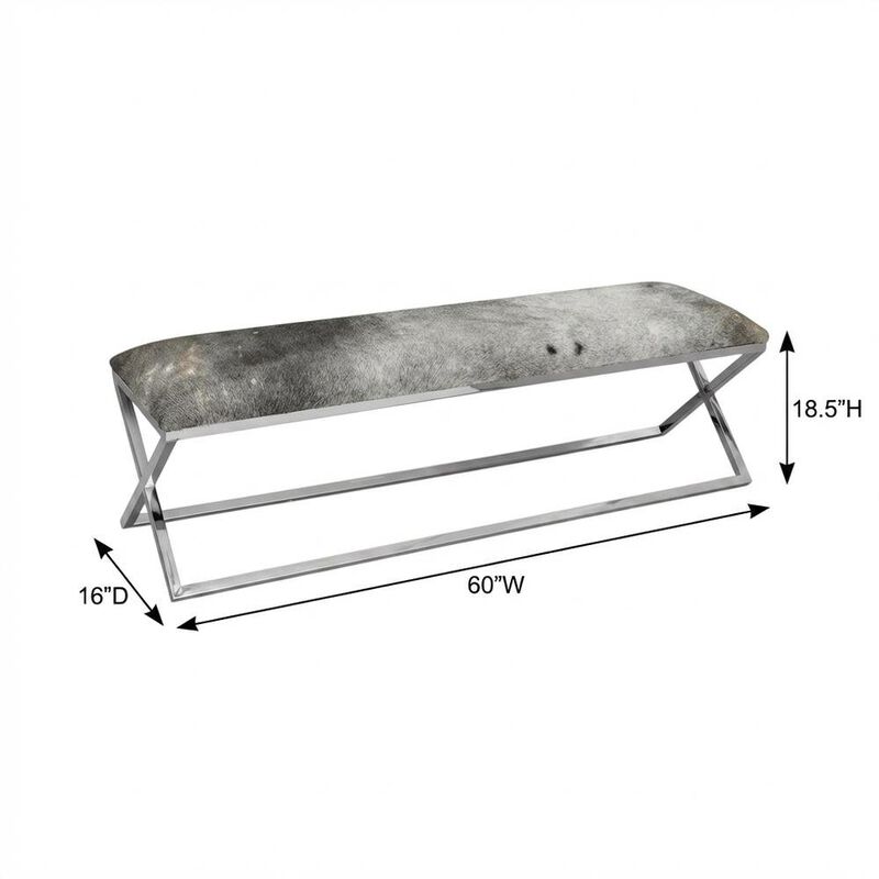 Starlight Canyon Home Cowhide Upholstered Bench, Contemporary Entryway Bench for Living Room, Gray image number 1