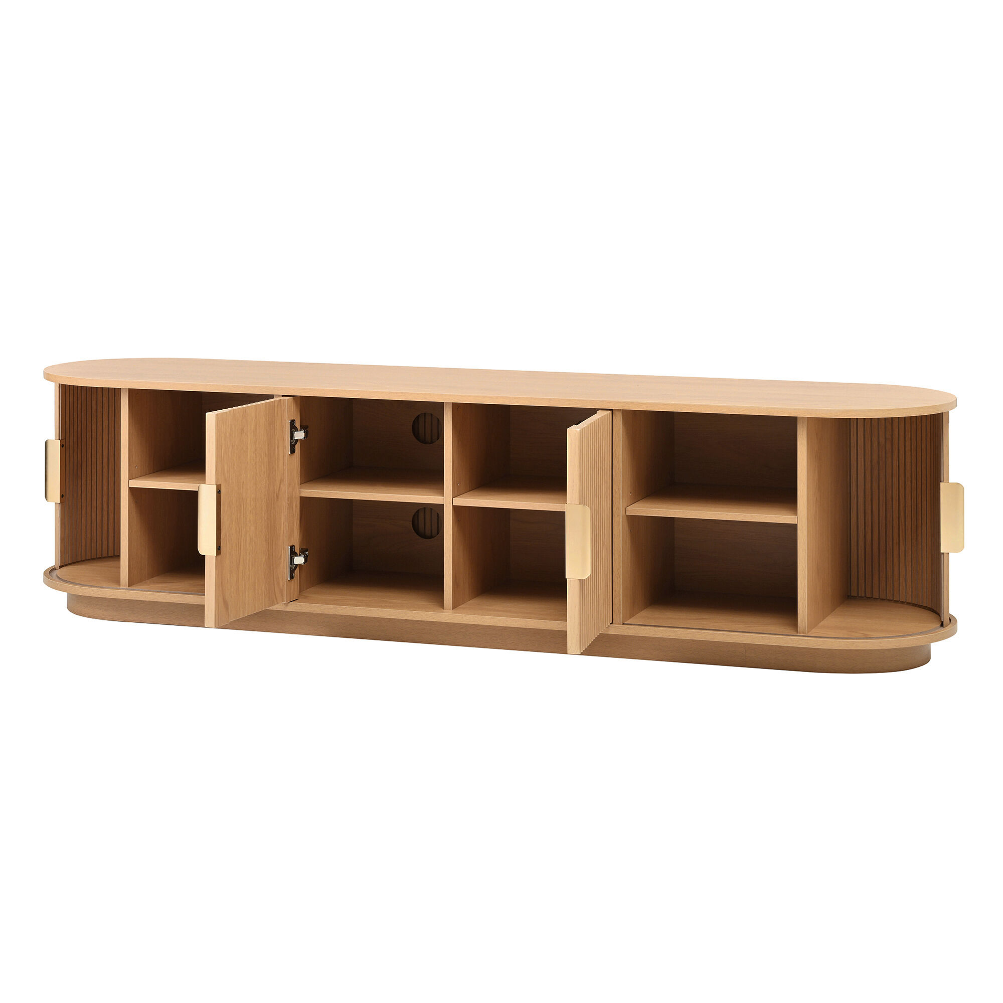 Farmhouse Wooden TV Stand with Sliding Tambour Door