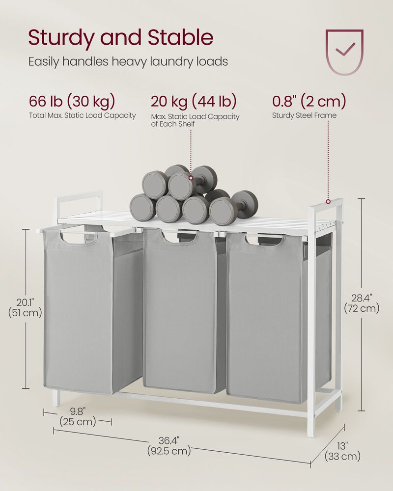 Laundry Sorter with 3 Pull-Out Bags and Removable Bins for Organized Laundry Days image number 3