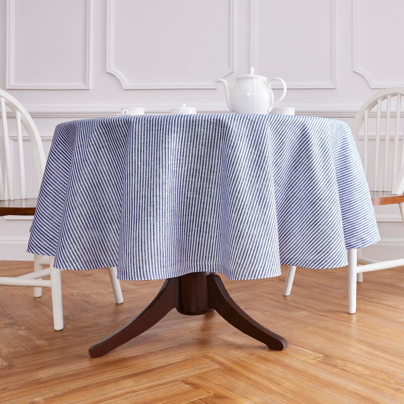Solino Home Narrow Stripe 100% Linen Round Tablecloth &ndash; Handcrafted, Machine Washable, Perfect for Holiday and Everyday Dining