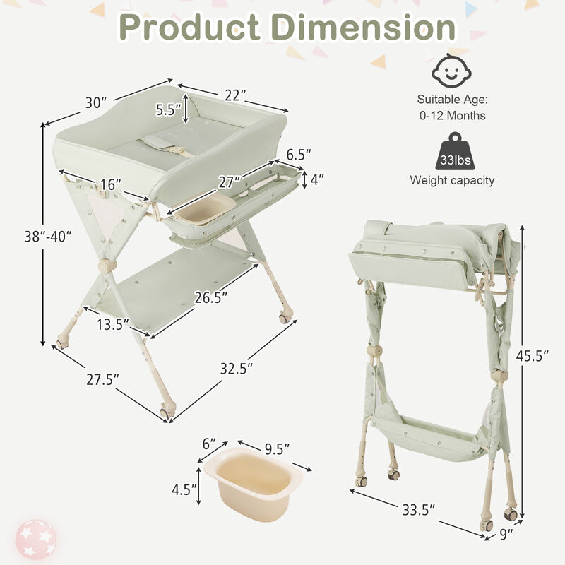Baby Changing Table on Wheels with Built-In Water Basin – Easy-Clean Design