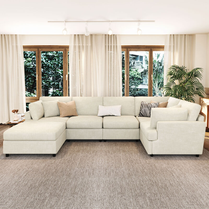 Merax U-Shaped Sectional Sofa with Movable Ottoman image number 1