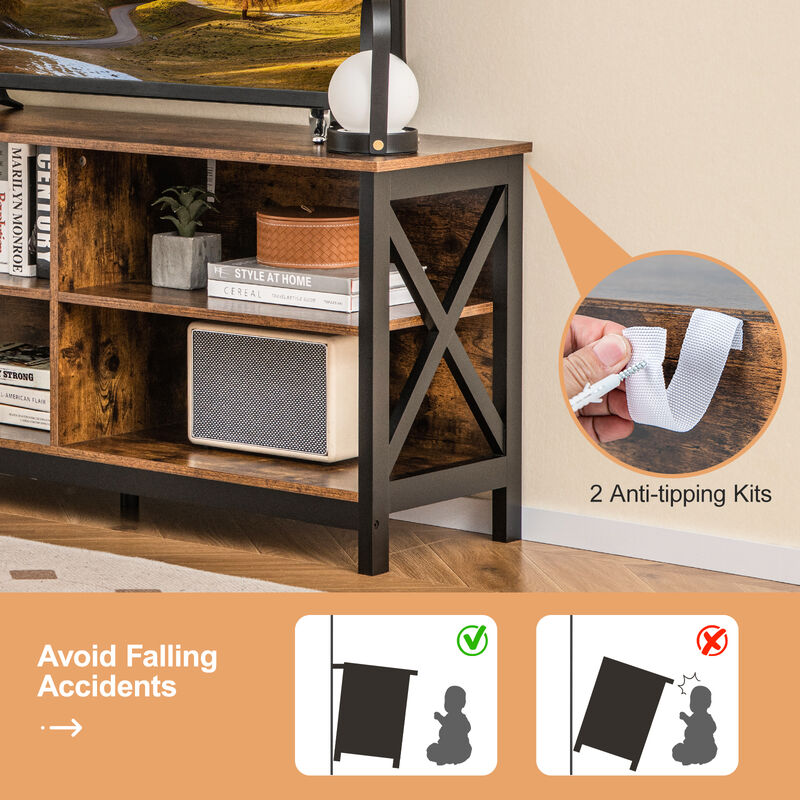 Wooden TV Stand Entertainment for TVs up to 55 Inch with X-Shaped Frame image number 4