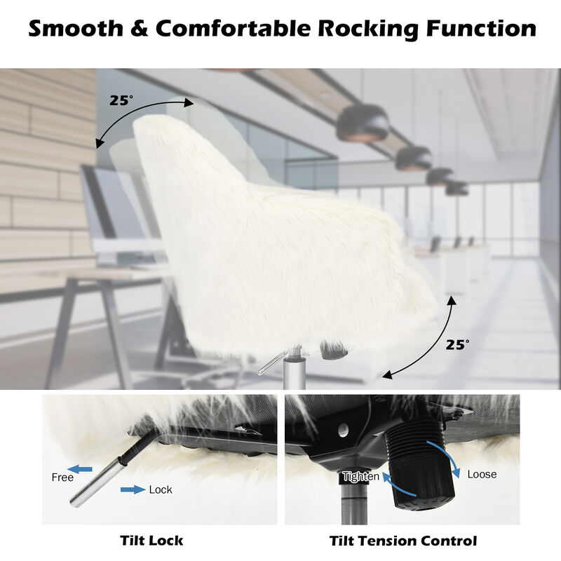 Costway Synthetic Swivel Office Chair Adjustable Task Chair Fluffy Vanity Chair