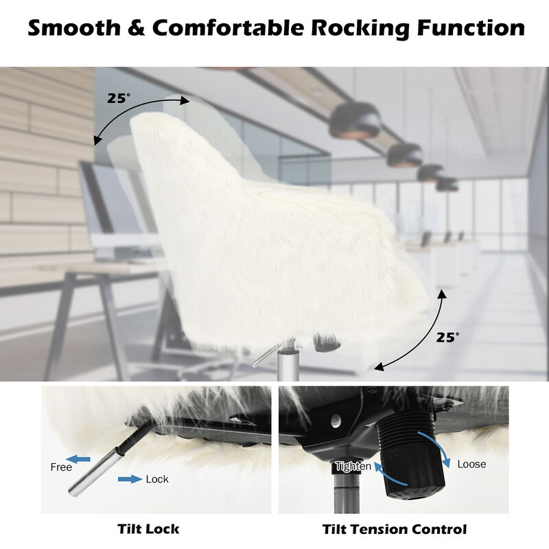 Costway Synthetic Swivel Office Chair Adjustable Task Chair Fluffy Vanity Chair