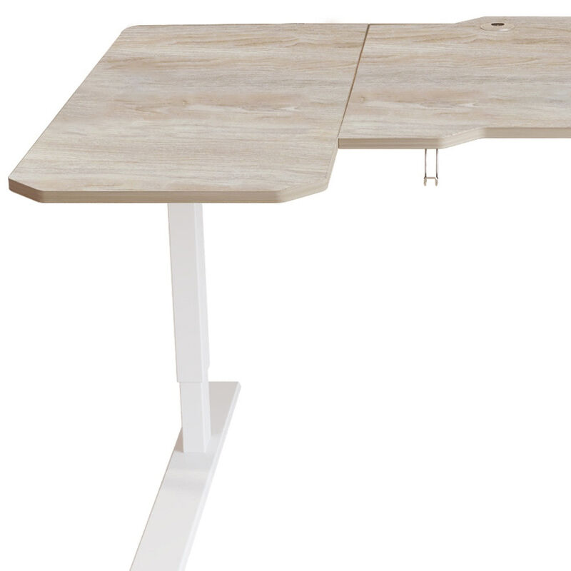 HomeRoots 59" Adjustable Light Khaki and White L Shape Standing Desk image number 3