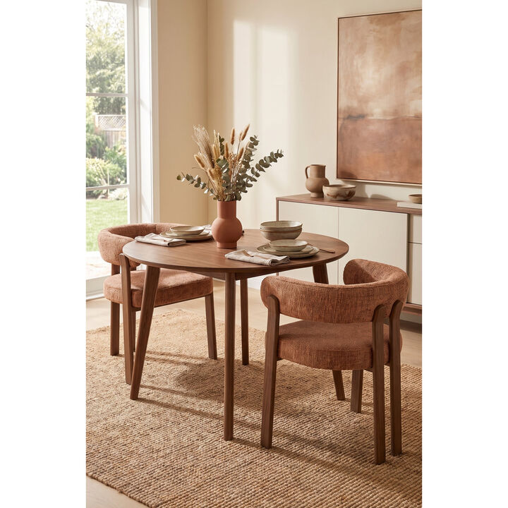 2-Piece Modern Boucl&eacute; Dining Chair Set with Wood-Grain Metal Frame, Upholstered Curved Barrel Back Side Chairs (Set of 2)