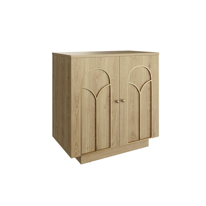 Accent Cabinet Office Storage Cabinet with 1 Shelf and Gold Trim, Arched Doors