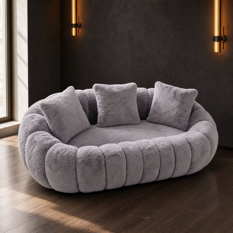 GOODSILO Floral-Shaped Ultra-Soft Faux Fur Two-Seater Sofa Plush Beanbag Lounge Chair for Living Room Bedroom image number 3