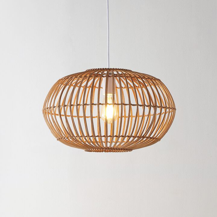 Leo 1-Light Farmhouse Coastal Rattan 180" Cord Plug-In or Hardwired LED Pendant