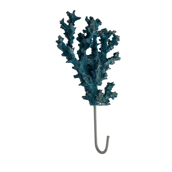 Decorative Coral Wall Hook Blue Silver 75 In Resin Metal Key Holder