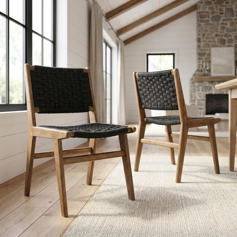Woven Rope Wood Dining Side Chairs, Walnutt Black, Set of 2 image number 5