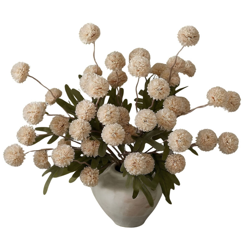 9 Piece Beige Artificial Chrysanthemum Flower Stems Vase Filler image number 0