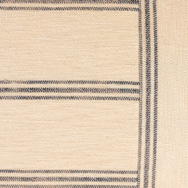 Rectangular Cotton Ticking Stripe and Acacia Wood Ottoman Bench image number 8