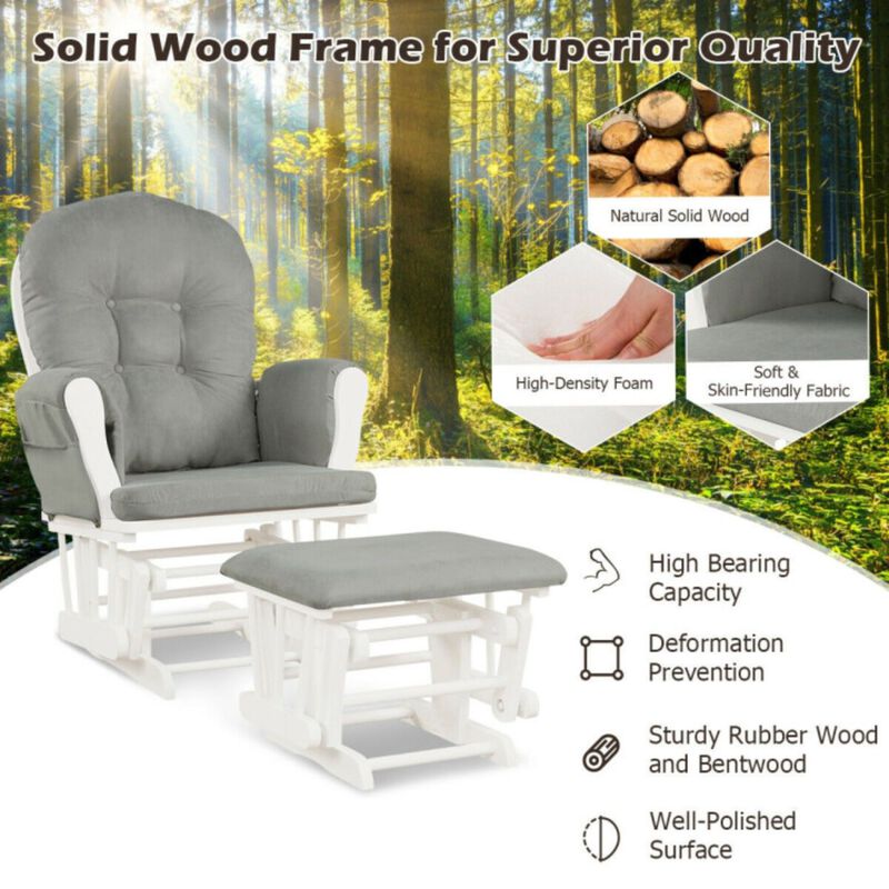 Wood Glider and Ottoman Set with Padded Armrests and Detachable Cushion image number 4