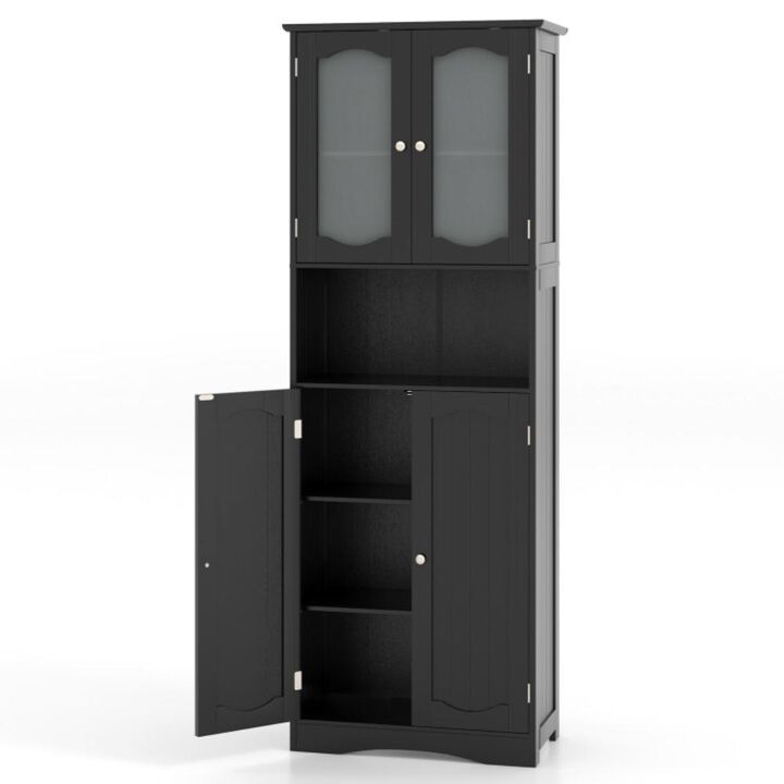 Hivvago Tall Bathroom Storage Cabinet with Frost Glass Doors and Shelves