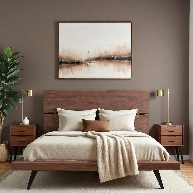 Starlight Canyon Home Solid Acacia King Bed Frame and Headboard with Steel Legs, Wooden Bed Frame image number 7