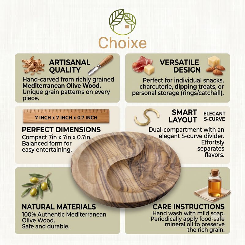 Olive Wood Yin-Yang Dual-Compartment Plate (7 in) &ndash; Charcuterie, Tapas & Serving Dish image number 5