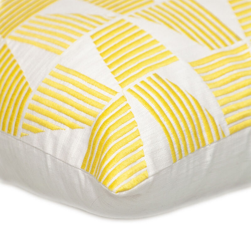 HomeRoots 18" Yellow and White Geometric Cotton Throw Pillow With Embroidery image number 3