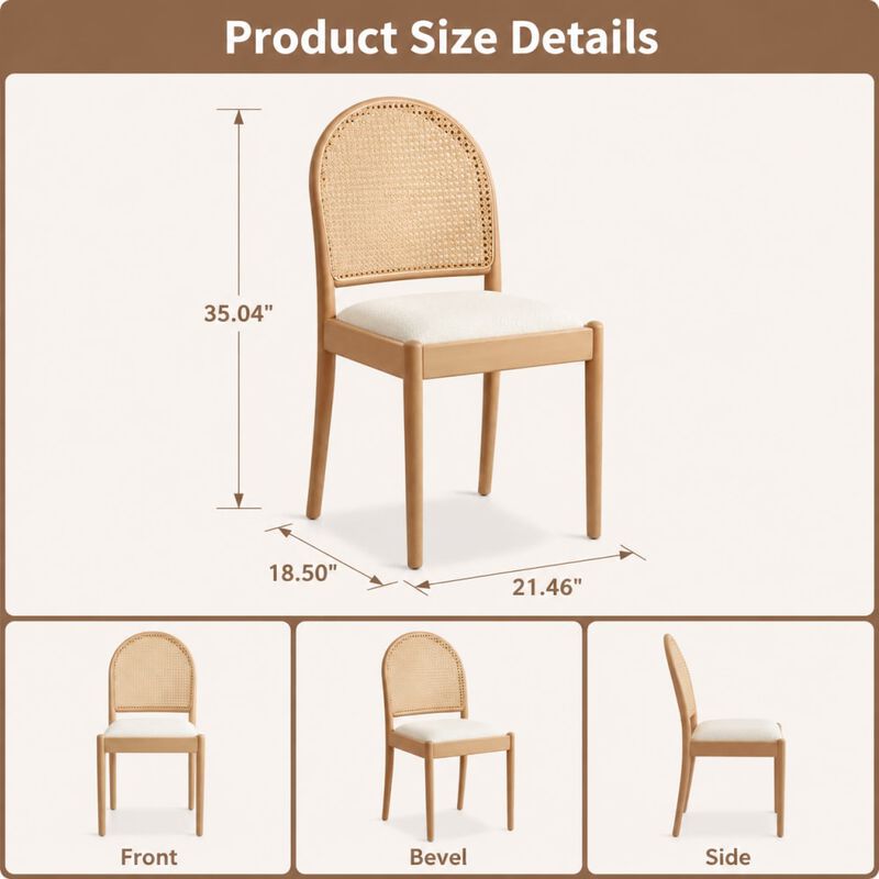 GOODSILO Set of 2 Rattan Backrest Dining Chairs, Upholstered Armless Kitchen Chairs with Padded Seats and Solid Wood Legs for Dining and Kitchen Use image number 1
