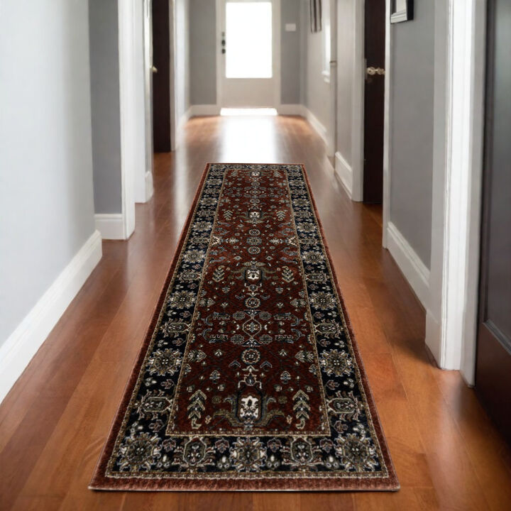 HomeRoots Oriental Runner Rug With Fringe