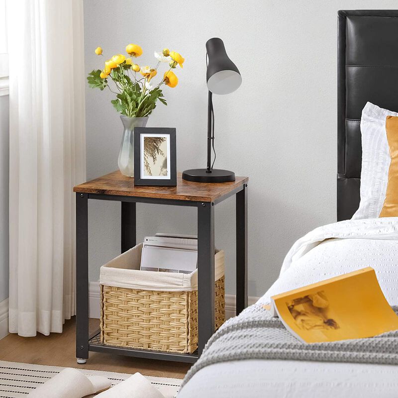 Industrial End Table – 2-Tier Side Table with Storage Shelf