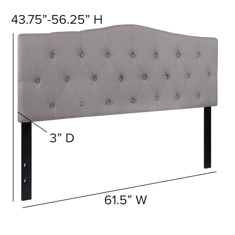 Flash Furniture Tufted Upholstered Queen Size Headboard in Light Gray Fabric image number 3