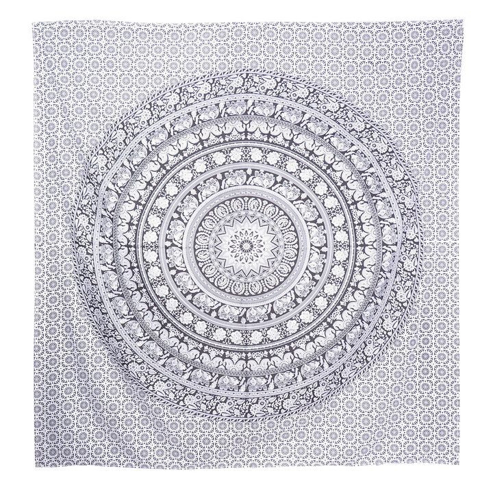 HomeRoots 92" X 84" Black And White Mandala Cotton Hanging Tapestry