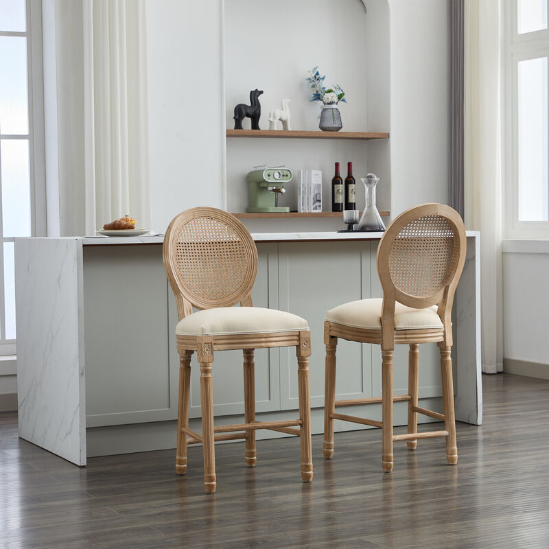 Merax French Retro Solid Wood Bar Chairs with Rattan Mesh Backrest image number 2