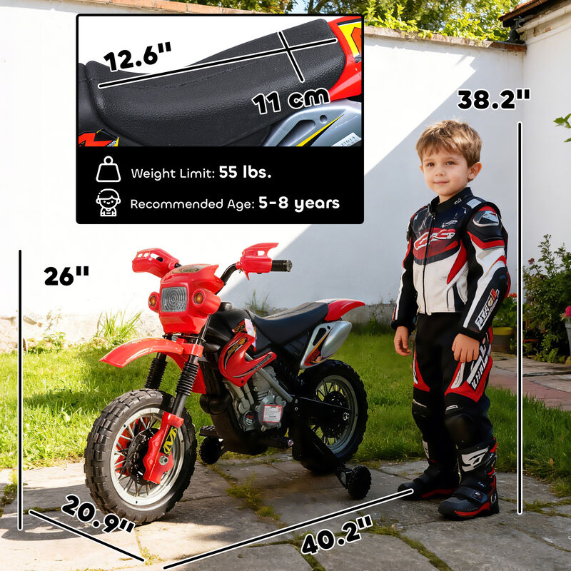 BreeBe 6V Kids Motorcycle, Electric Motorcycle with Dirt Bike Style, Street Bike Design Battery Powered Ride On Toy with Training Wheels, Headlight, Music image number 4