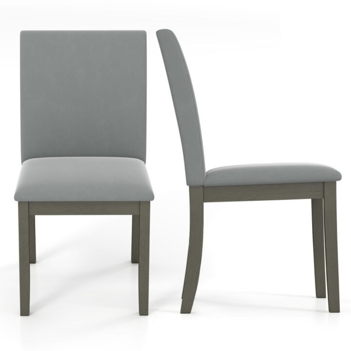 Set of 2 Upholstered Dining Chairs with High Back and Solid Rubber Wood Legs