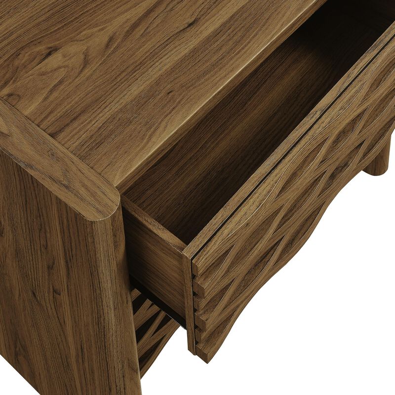 Modway Emric Wave Nightstand in Walnut - Modern Bed Side Table with Wave-Pattern Slatted Drawers for Bedroom or Living Room image number 8