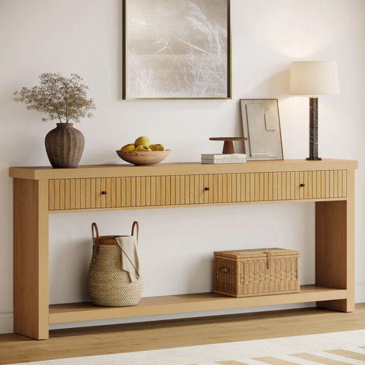 70.9 Inch Sofa Console Table with 3 Storage Drawers