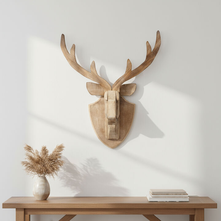 HomeRoots 21" X 17" Brown Wood Deer Hanging Dimensional Sculpture