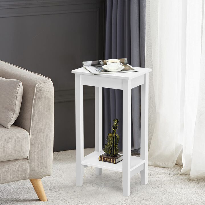 Giantex 2-Tier End Table Tall Nightstand, Simple Design Sofa Bedside Table with Versatile Shelf and Wooden Legs for Small Spaces