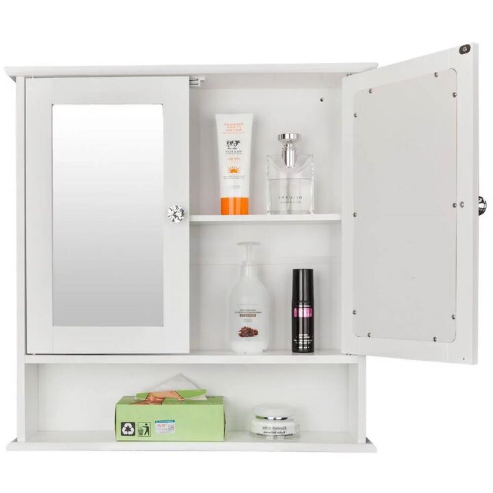 QuikFurn 2-Door Wall Mounted Bathroom Medicine Cabinet with Mirror in White