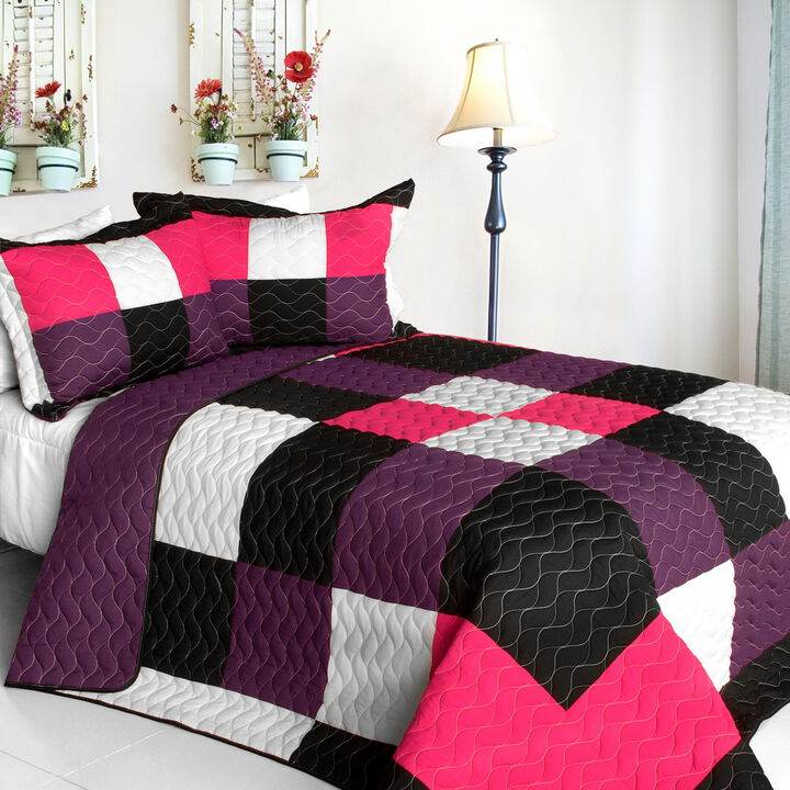 Vermicelli Quilted Patchwork Bedding Set Queen Size Partner Decorative Design