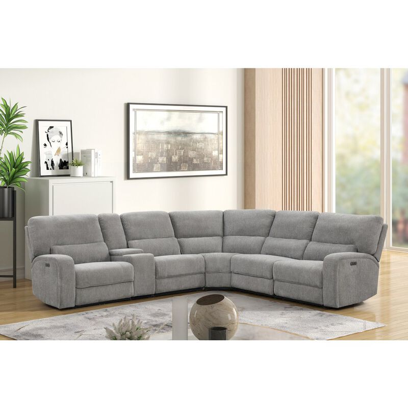 Lilola Home Anthony 114 Wide Light Gray Chenille Fabric Power Reclining Sectional