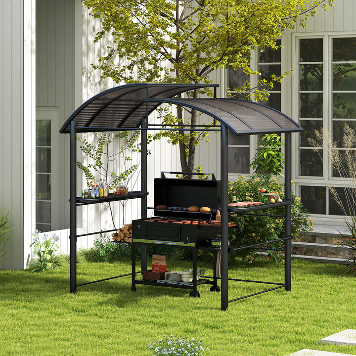 8' x 5' Outdoor Grill Gazebo BBQ Canopy with Vented PC Roof, Side Shleves